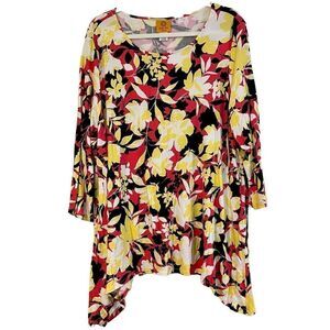Ruby Rd Women’s Plus Floral Yellow Pink Blouse Size 1X